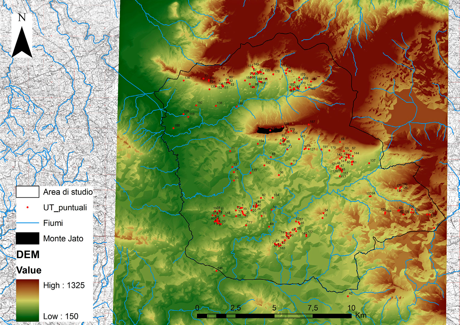 Fig. 10 – Modello Digitale del Terreno (DEM) per l’area di studio.