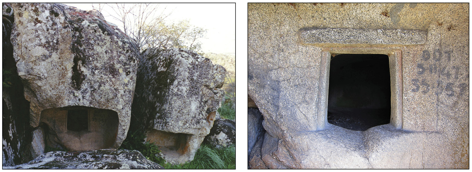 Fig. 3 – Domus de janas di Perdonighèddu. a) Vista generale della sepoltura. b) Vano d’ingresso dell’ipogeo (foto G.G. Deligia).