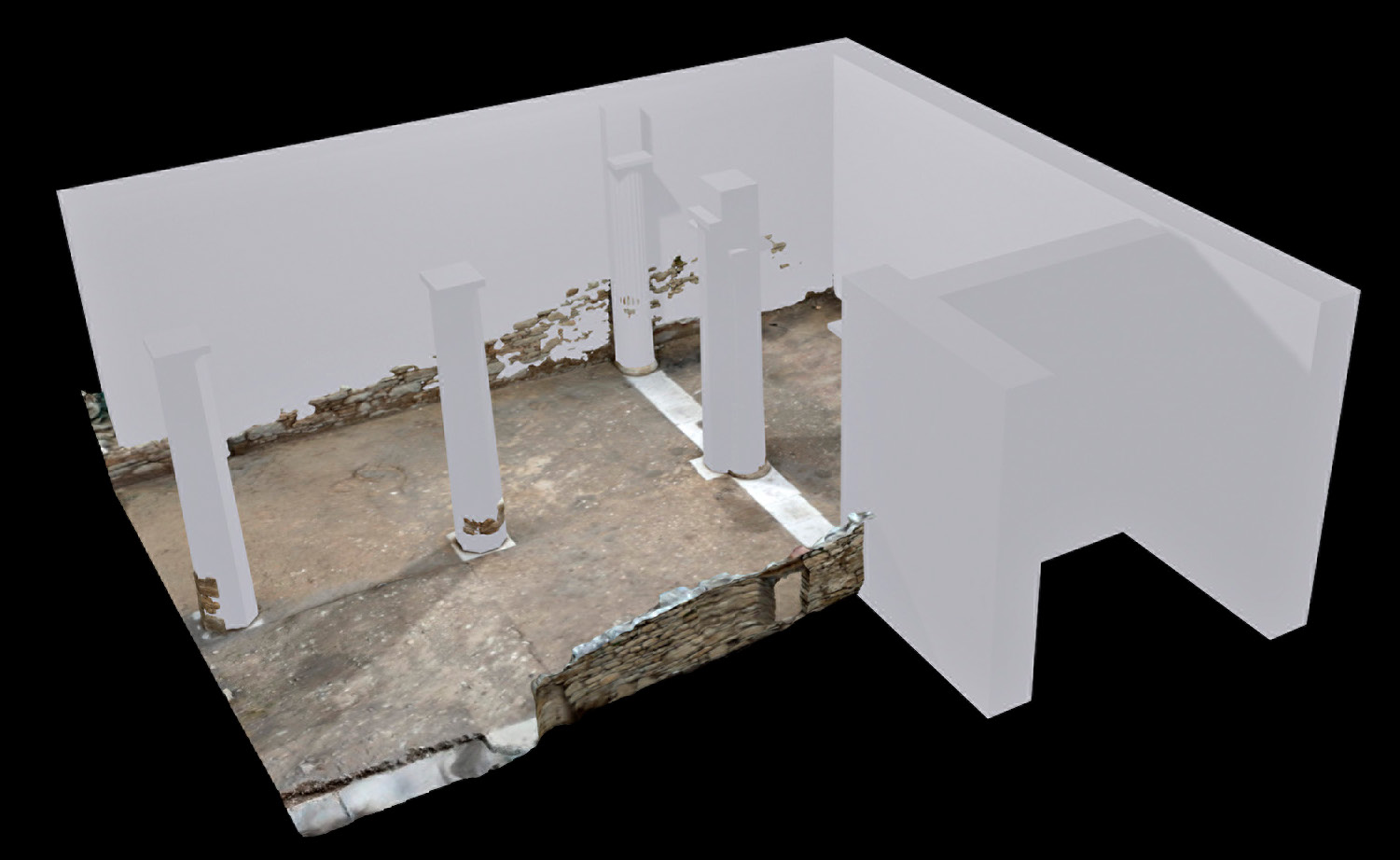 Fig. 8 – N-E corner of the stoa: 3D reconstruction overlaid on the reality-based model.