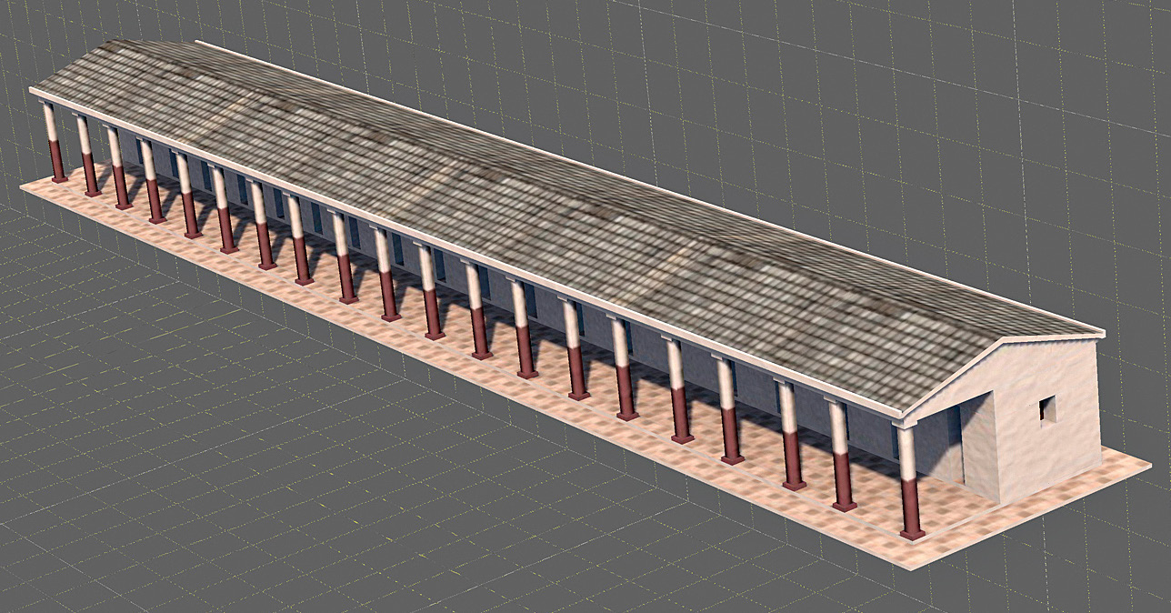 Fig. 7 – Ricostruzione virtuale della struttura porticata con texture ottimizzata per una visione in ambiente esterno (elaborazione C. Moraes).