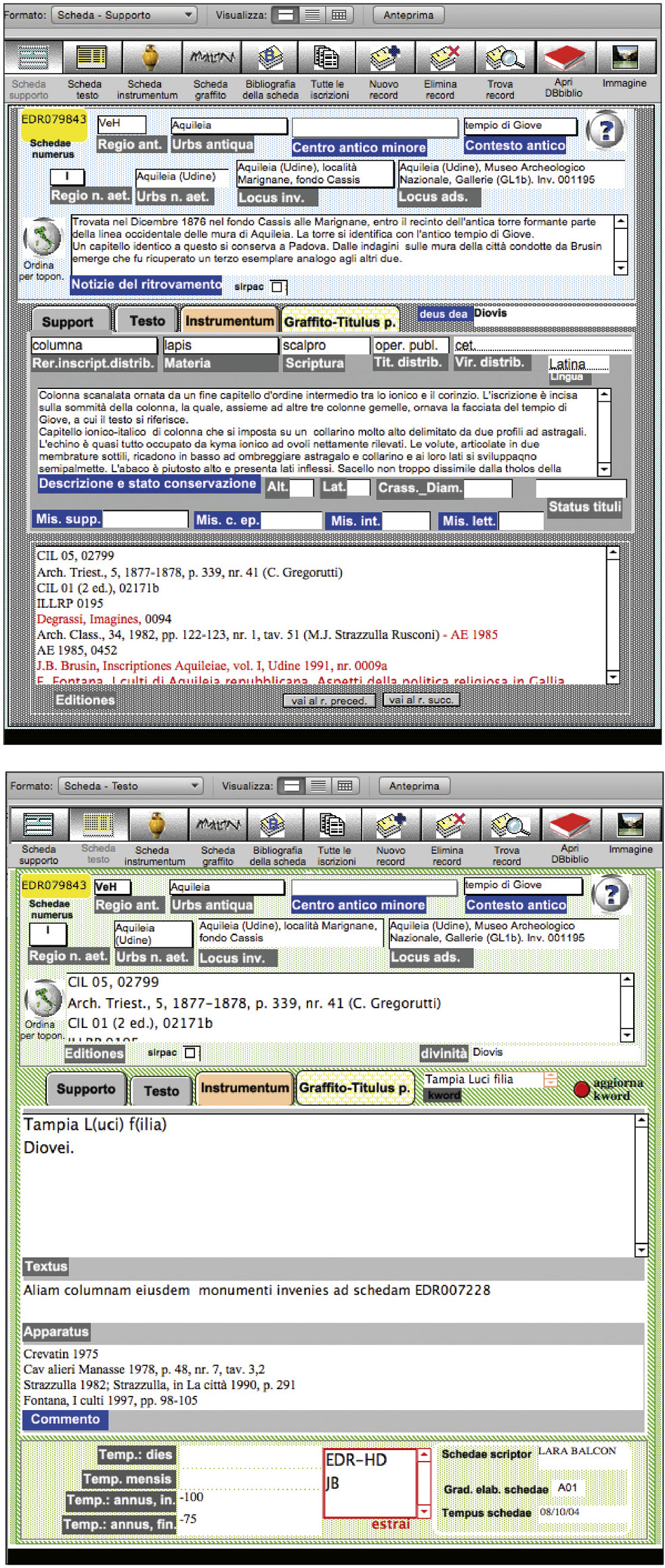 Fig. 1 – (a) Database screenshot of “monument”; (b) Database screenshots of “text”.