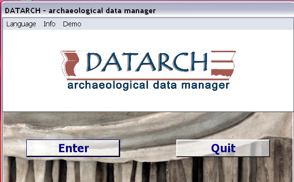 Fig. 6 – DATARCH. Archaeological data manager. Start panel (Fabricatore, Cantone 2008).