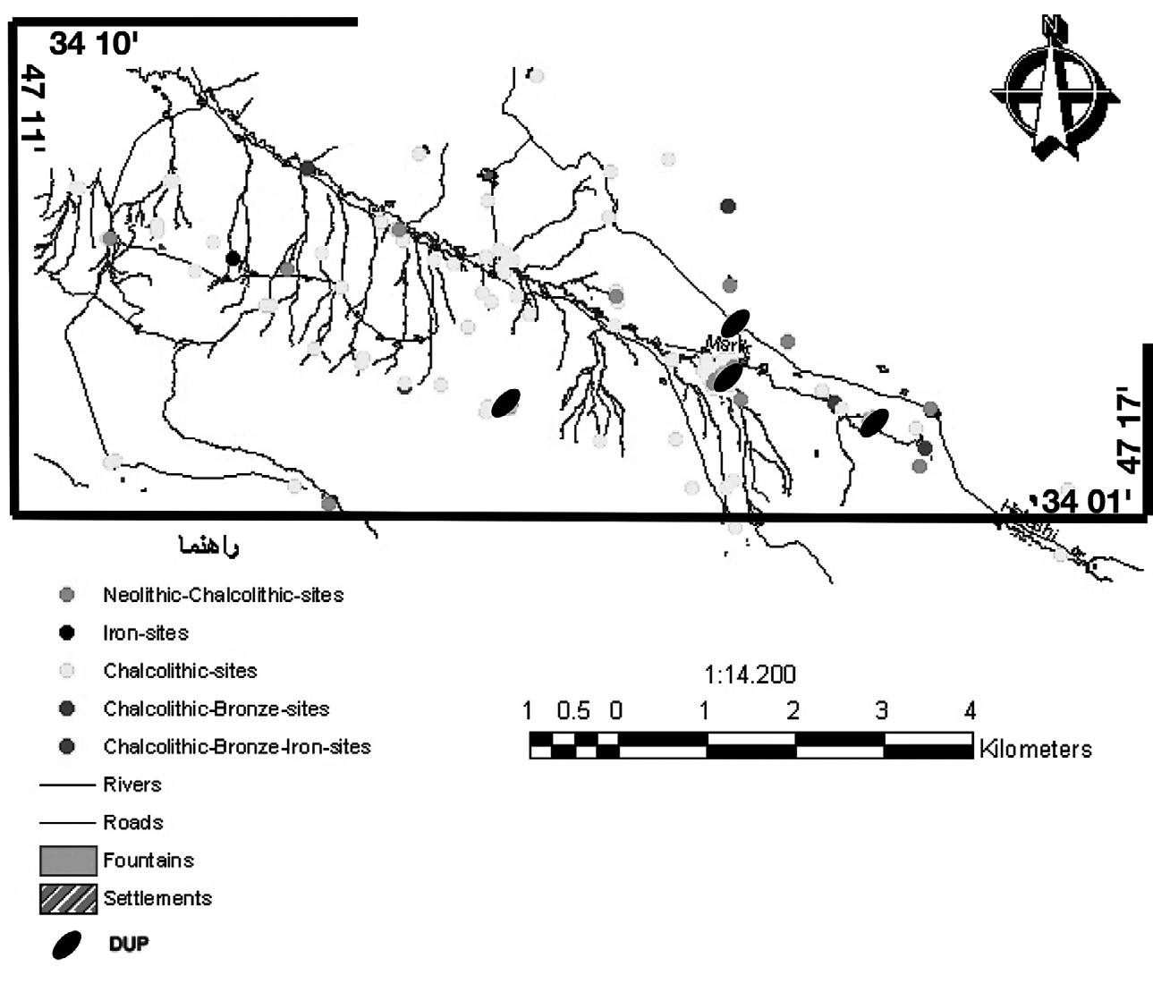 Fig. 6c – Distribution of different Chalcolithic pottery styles in Sarfirouzabad area.