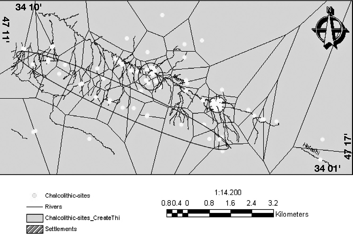 Fig. 7 – Distribution of Chalcolithic sites and different patterns of distribution.