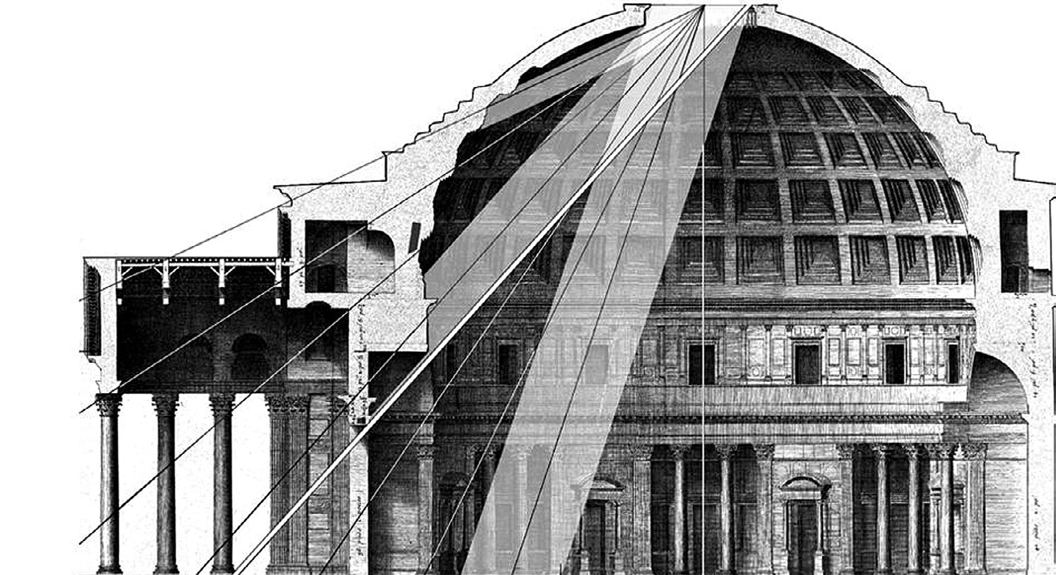 Fig. 6 – Disegno di Desgodetz sull’illuminazione naturale del Pantheon (Desgodetz 1682).