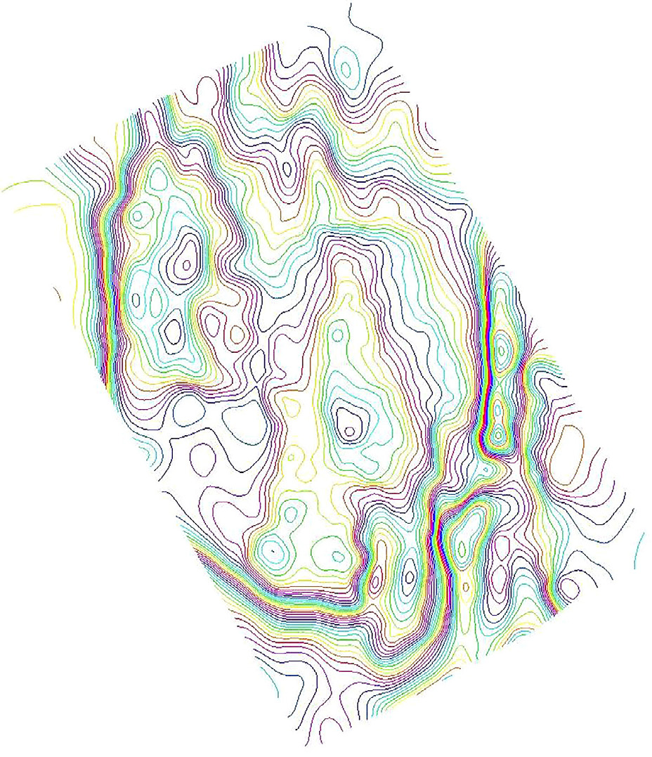 Fig. 6 – Curve di livello estratte dal modello numerico a nuvola di punti elaborato in Agisoft Photoscan.