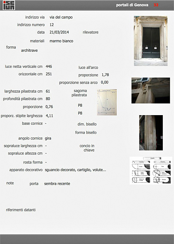 Fig. 2 – Una scheda della banca dati sui portali genovesi in corso d’opera.