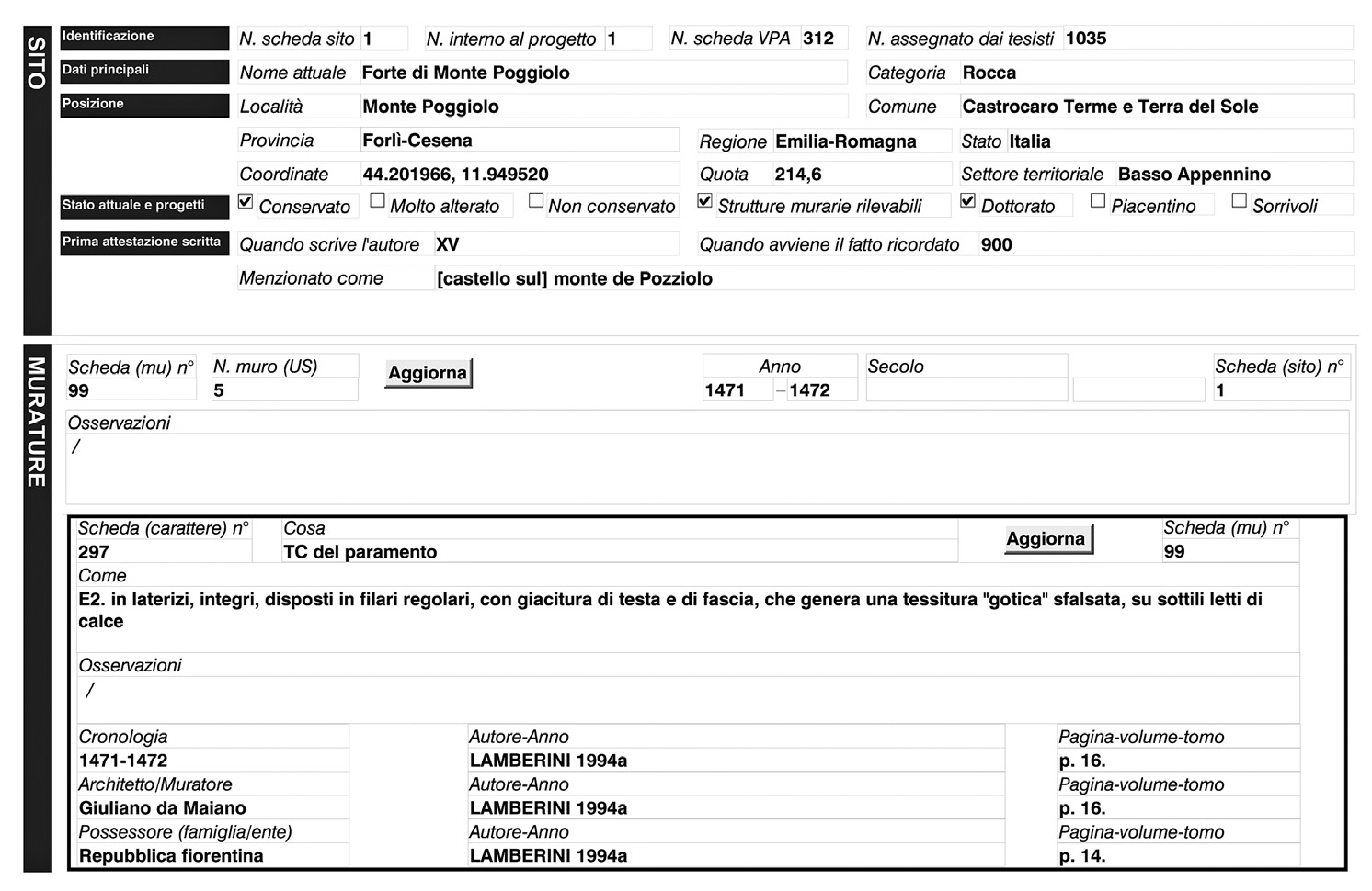 Fig. 2 – Schema che descrive l’organizzazione dei dati nel sistema informativo denominato Archeologia dell’architettura in Romagna.