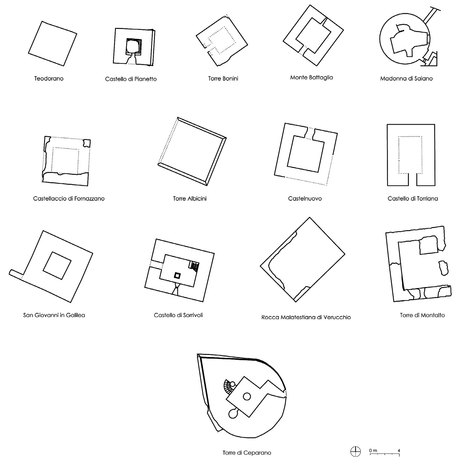 Fig. 5 – Rilievi planimetrici delle torri romagnole.