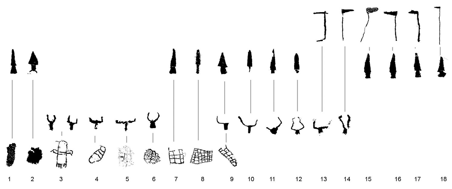 Fig. 4 – Exemples de superpositions de gravures dans le secteur des Merveilles (relevés: Laboratoire départemental de Préhistoire du Lazaret).