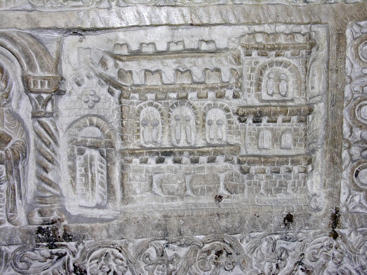 Fig. 6 –View of Catania (1584), detail with the Cathedral (A) and the Ursino Castle (B) (Biblioteca Angelica in Rome, BSNS 56/80).