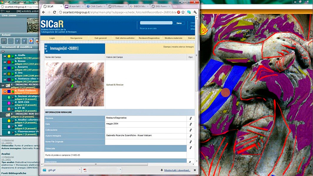 Fig. 6 – Screenshot di SICaR: al punto di prelievo è associata anche una “Scheda Immagine” che mostra l’ingrandimento del punto in cui è stato eseguito il micro-campionamento.