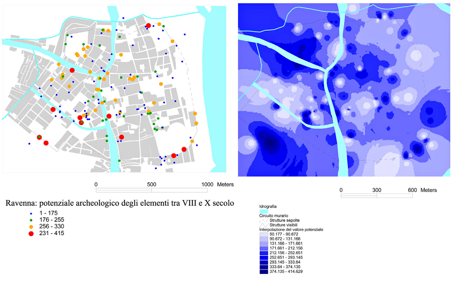 Fig. 6 – Carta del potenziale archeologico di Ravenna nell’alto Medioevo.