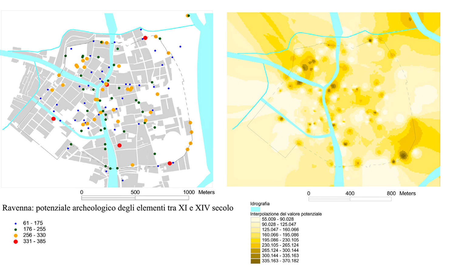 Fig. 7 – Carta del potenziale archeologico di Ravenna nel tardo Medioevo.