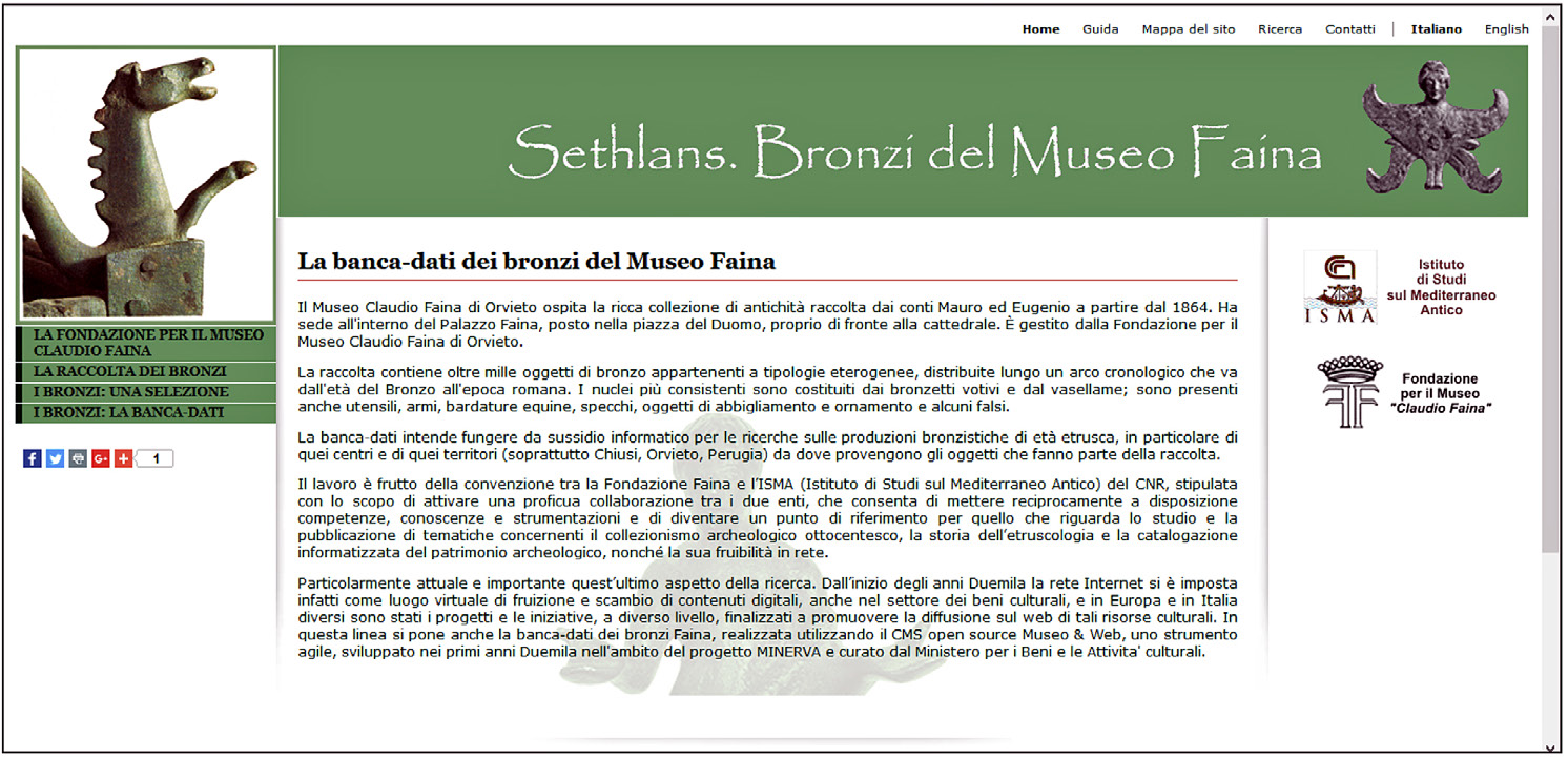 Fig. 5 – Homepage del sito web Sethlans. Bronzi del Museo Faina.