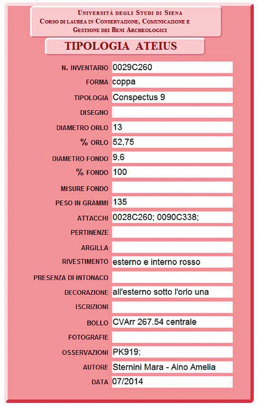 Fig. 3 – Scheda elaborata su FileMaker Pro 11.