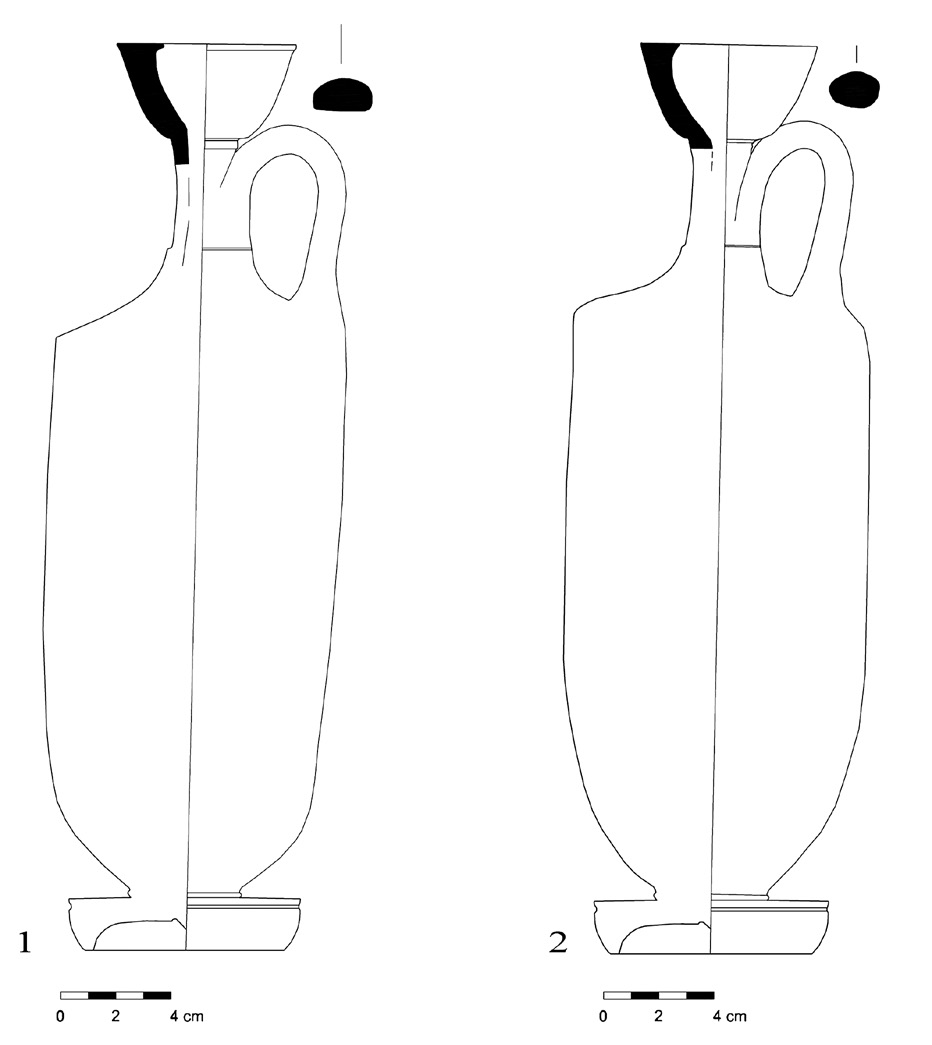 Fig. 8 – 1) profilo della lekythos SR inv. 19861; 2) profilo della lekythos SR inv. 19877.