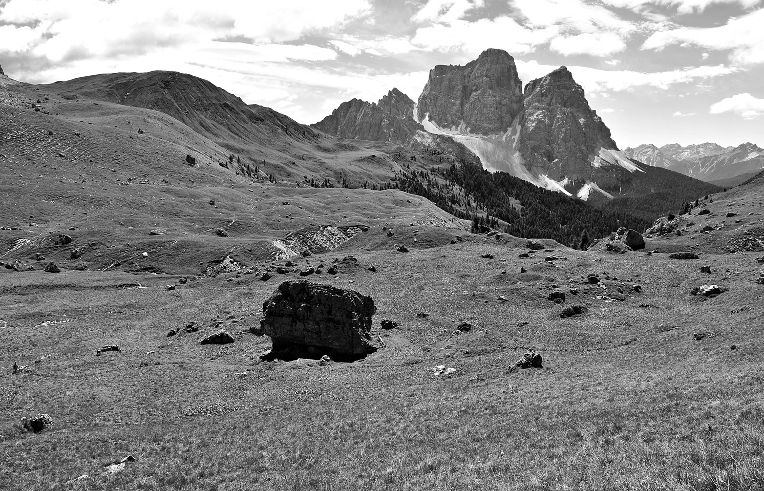 Fig. 1 – Panoramic view on the site of Mondeval de Sora, the most important archaeological context in the investigated area (photo D. Visentin).