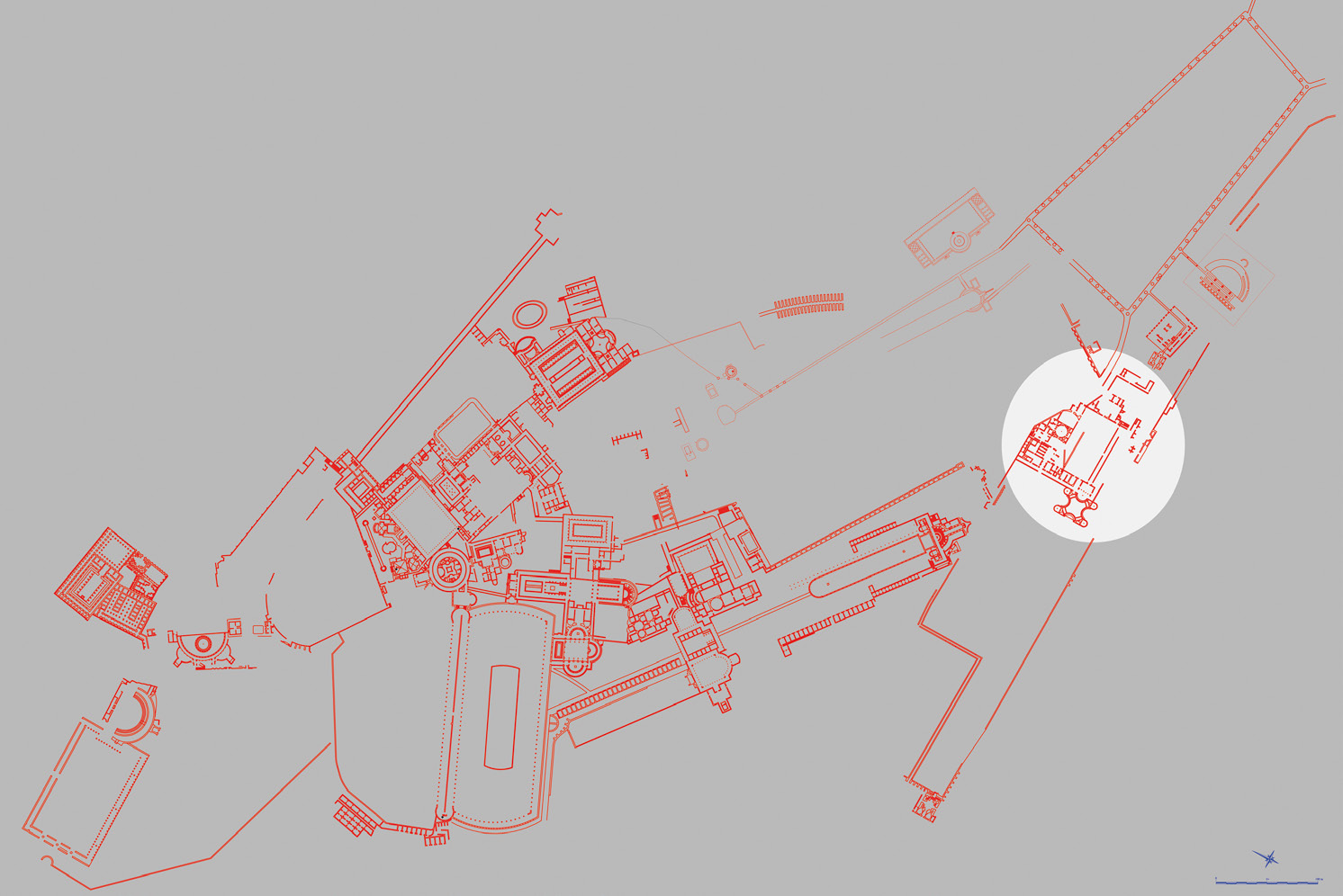 Fig. 1 – Villa Adriana, planimetria con in evidenza l’area della cd. Accademia (rilievo autore).