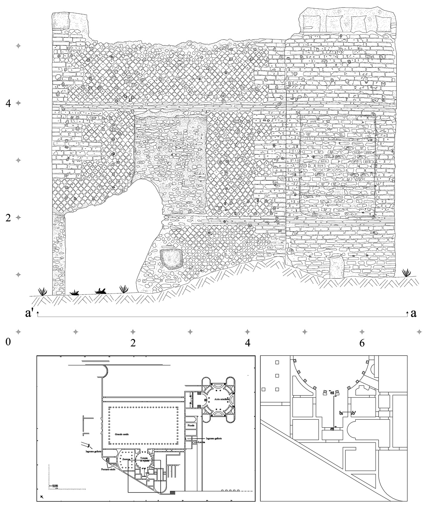 Fig. 9 – Villa Adriana, Accademia, ambiente (B), restituzione grafica della muratura NE (elaborazione autore).