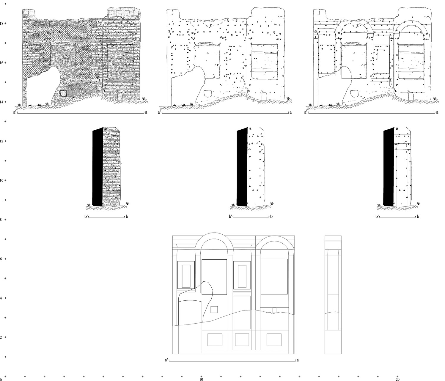 Fig. 10 – Villa Adriana, Accademia, ambiente (B), restituzione grafica della muratura NE: ipotesi ricostruttiva della decorazione marmorea (elaborazione autore).