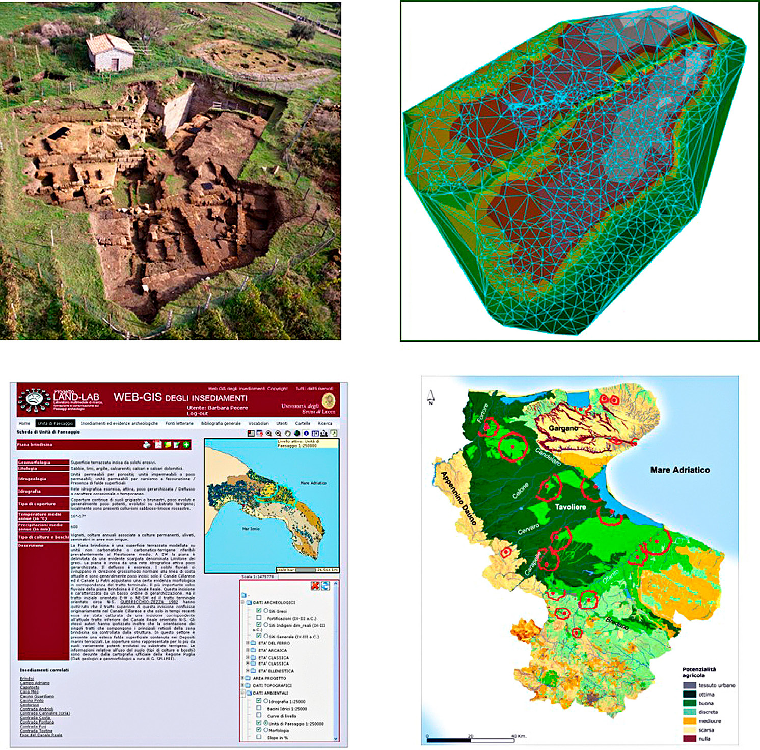 Fig. 6 – a) The Caere Project: intervisibility analysis between the urban plateau and the Banditaccia necropolis (Ceccarelli 2001; Moscati 2003); b)The LandLab Project (Semeraro 2007) and the intervisibility analysis of the Pre-Roman Daunian settlement system in the Iron Age (Pecere 2006).