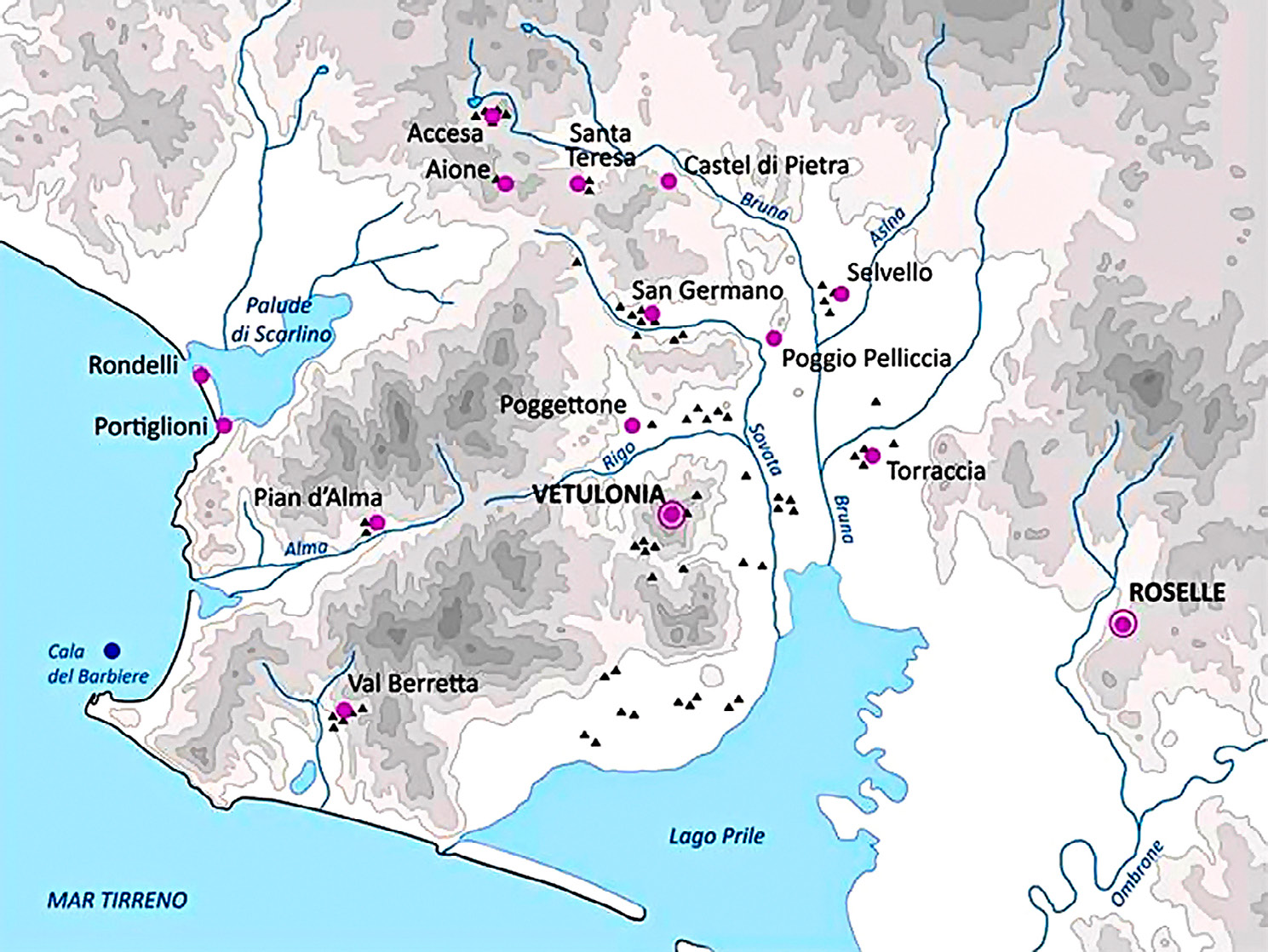 Fig. 1 – Cartina dell’agro di Vetulonia.