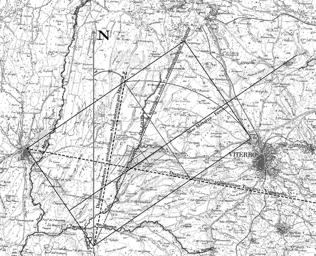 Fig. 6 – Riscontro della disposizione di altri centri minori su punti nodali di una ripartizione territoriale in rettangoli aurei.