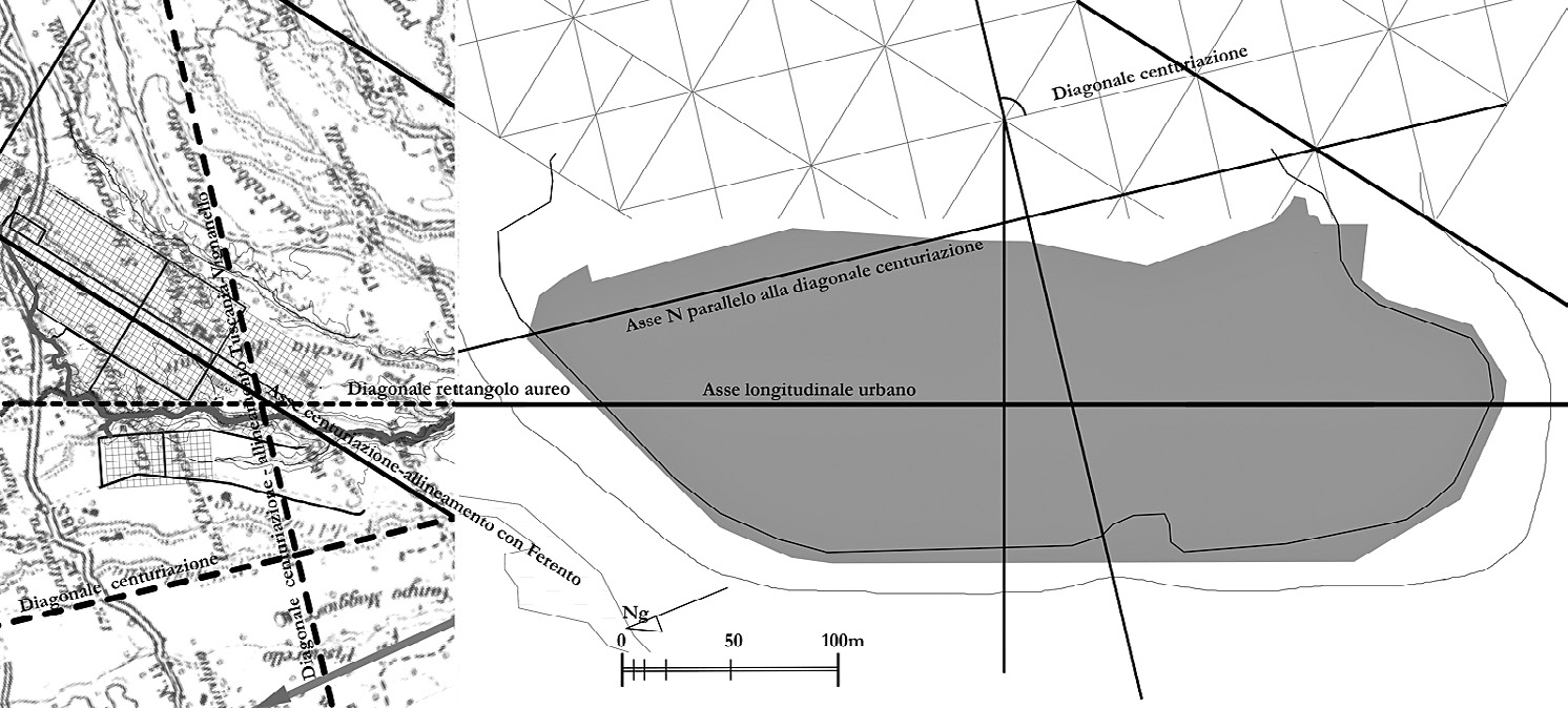 Fig. 8 – Dettaglio delle relazioni geometriche riscontrate tra la disposizione dell’abitato e l’organizzazione territoriale.