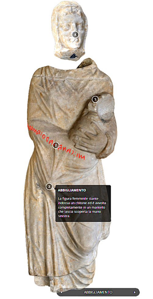 Fig. 3 – 3D model of the Kourotrophos Maffei (Museum Guarnacci) with annotations, as seen in Sketchfab.