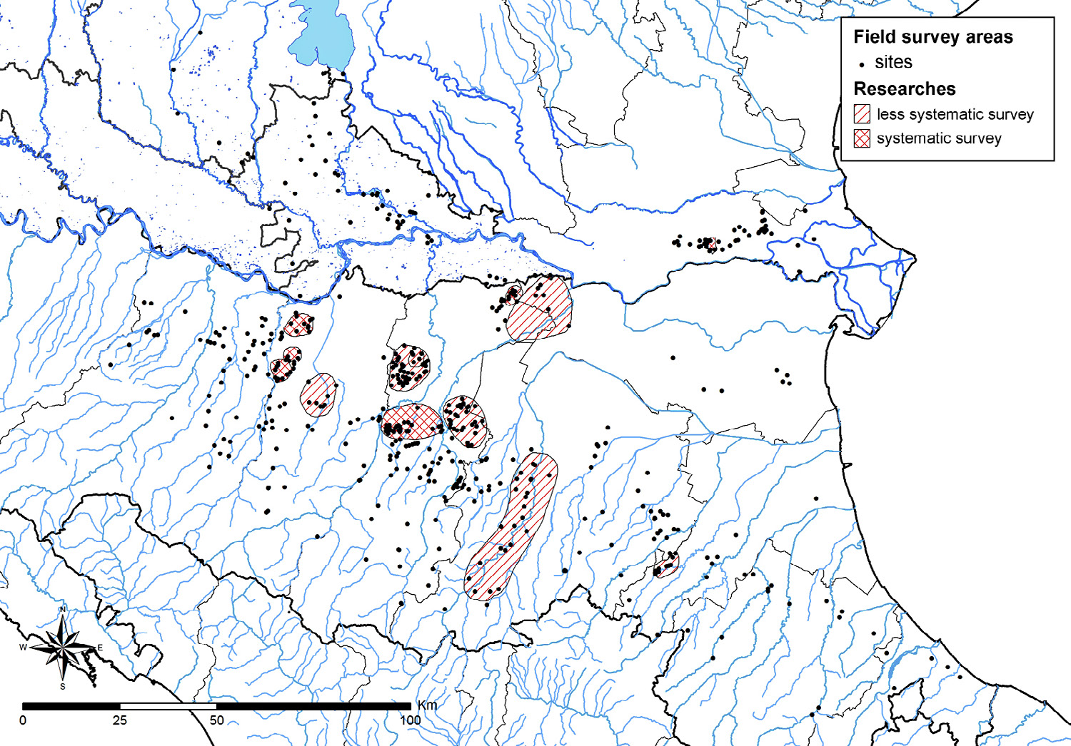 Fig. 2 – Map showing the areas covered by survey projects.