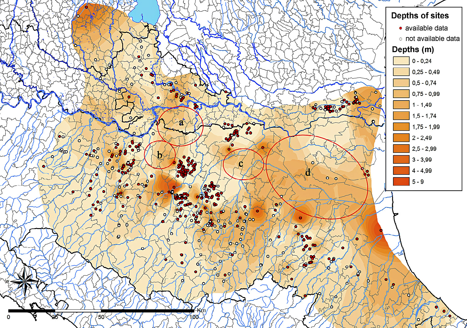 Fig. 3 – Provisional map of the depth of 6th-4th centuries BC contexts.