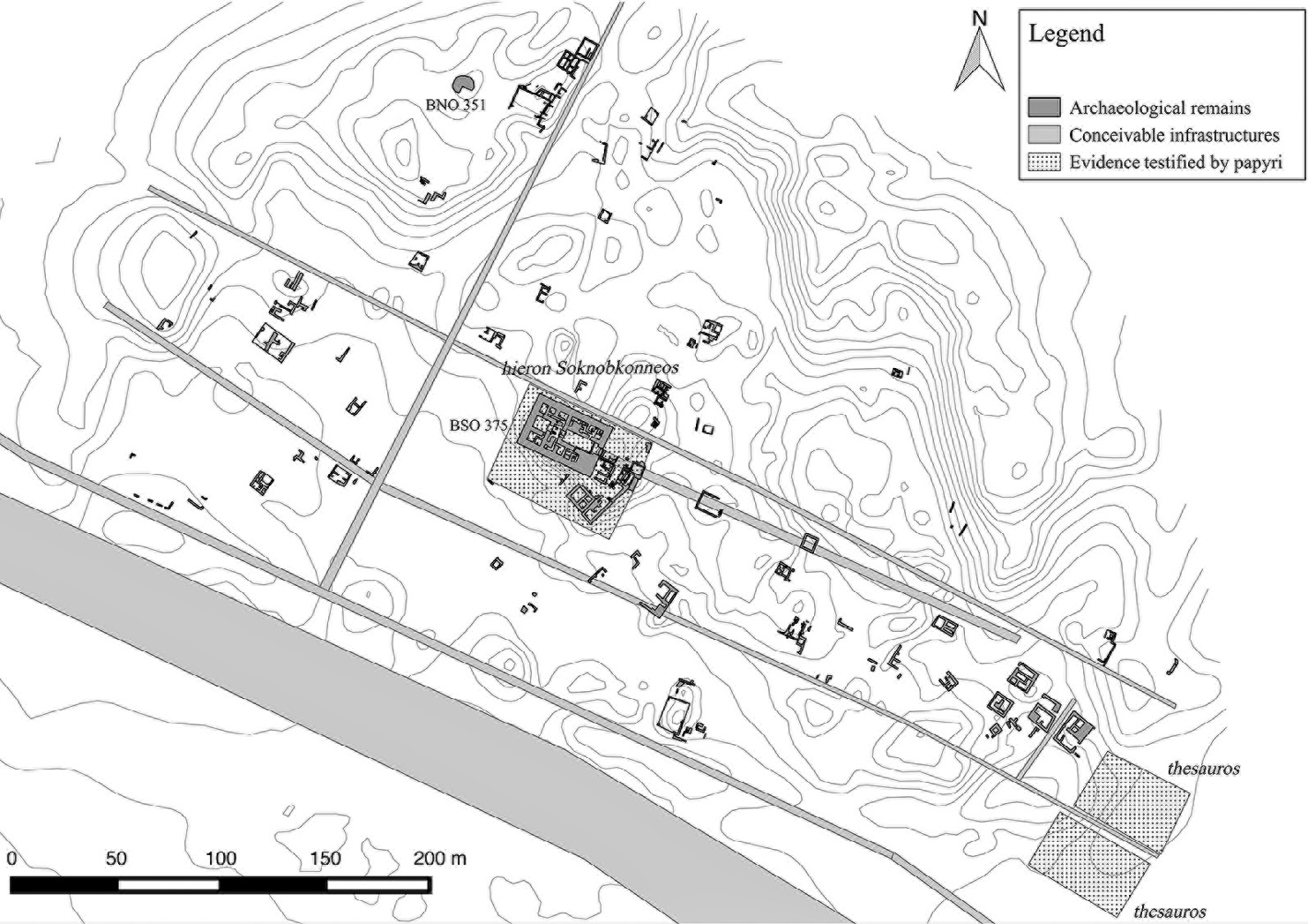 Fig. 2 – Bakchias plan during the mid-Ptolemaic period (from the mid-3rd century BC to the mid-2nd century BC).