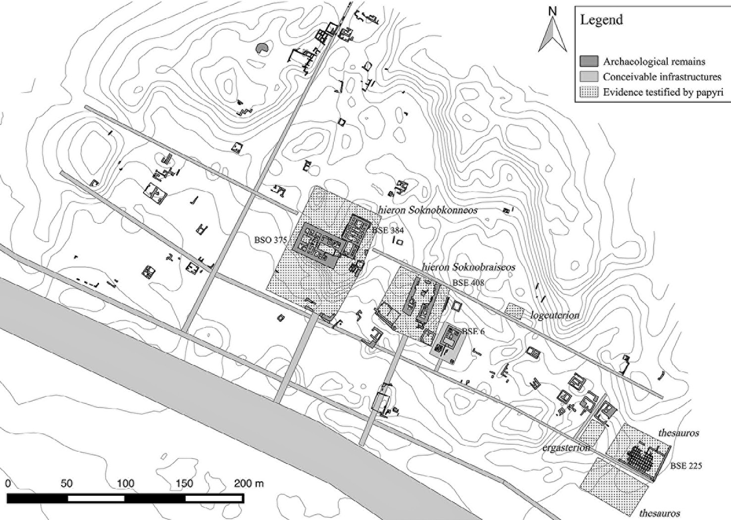 Fig. 3 – Bakchias plan during the late Ptolemaic period (from the mid-2nd century BC to the late 1st century BC).