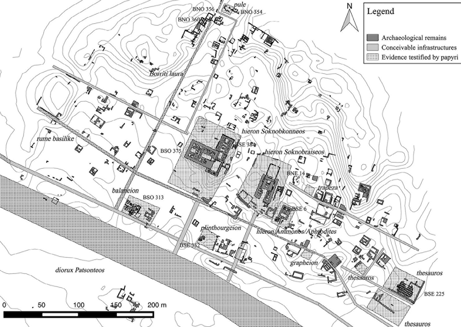 Fig. 4 – Bakchias plan during the Roman period.