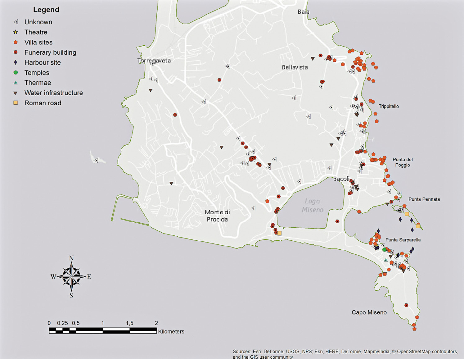 Fig. 2 – Misenum archaeological map as visualized in GIS platform.