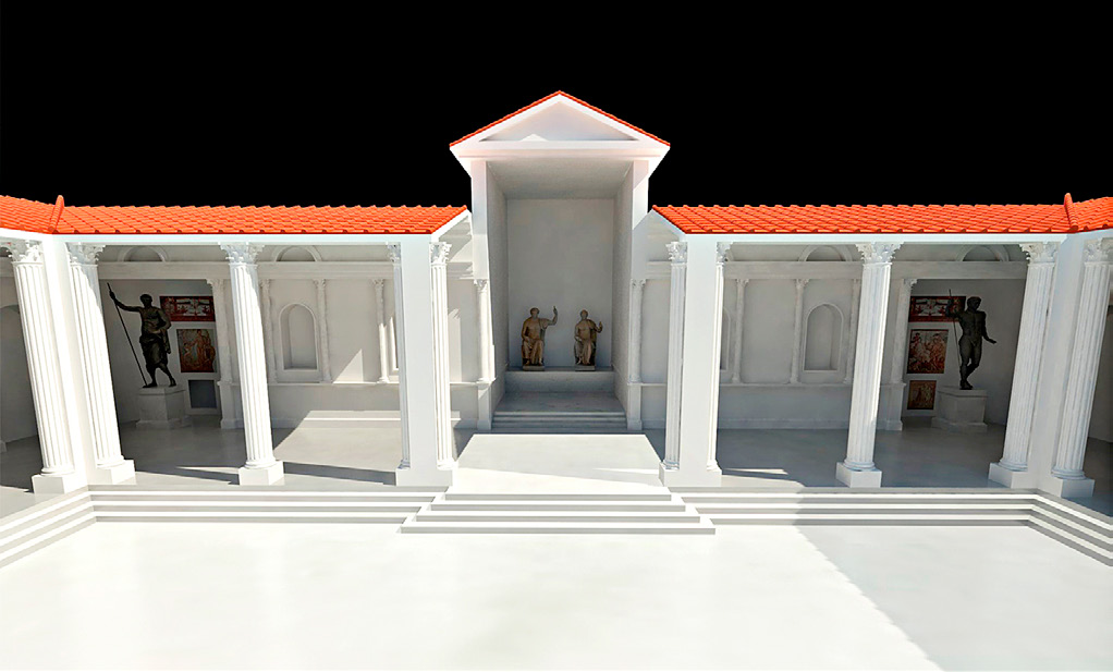 Fig. 5 – The northern wall. In particular, the model shows the niches with statues and frescos.