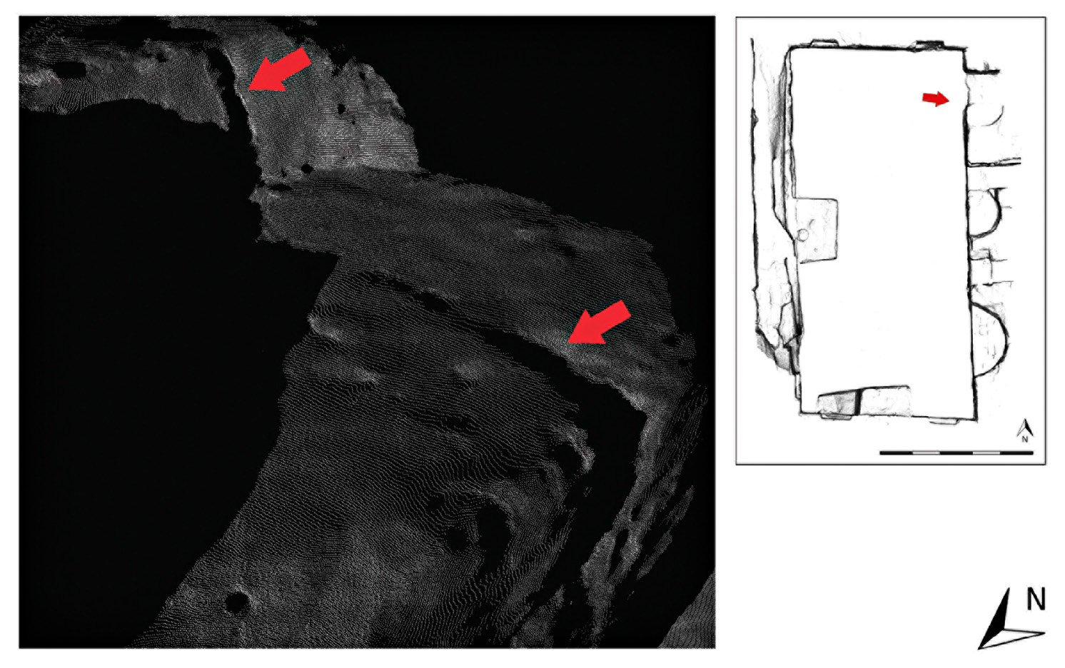 Fig. 4 – Portion of Temple B point cloud showing the damage occurred in 2016.