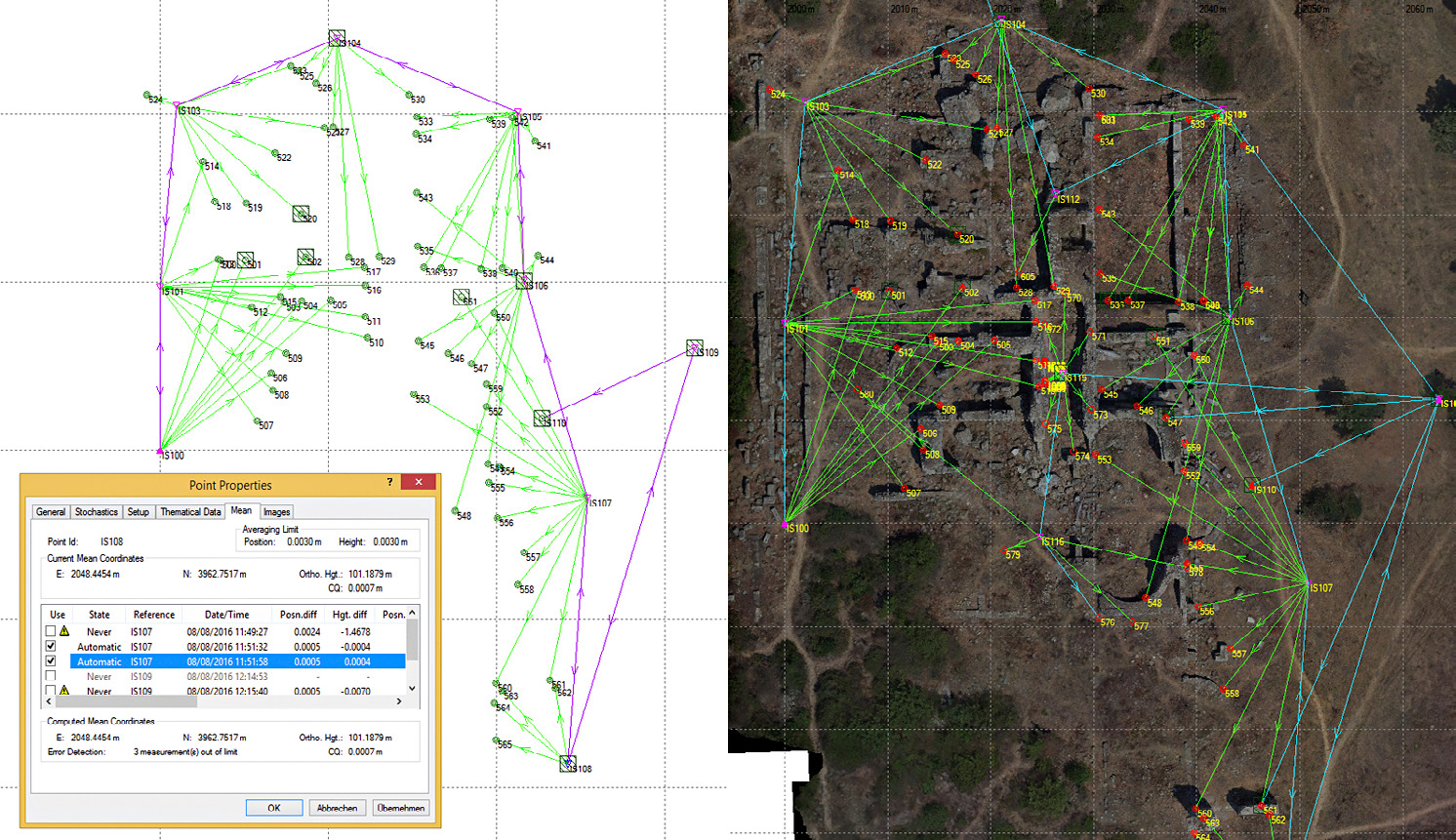 Fig. 1 – Traverse and surveyed points on Leica Geo Office 8.4.