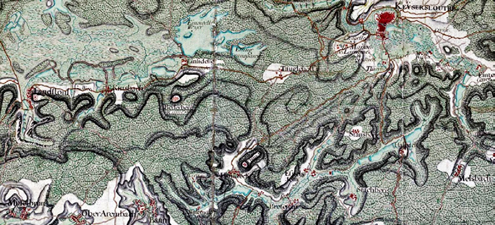 Fig. 1 – Excerpt of the map of the Palatinate Forest, from Jean-Jaques Nadin, 1736/1737.