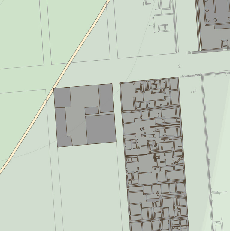 Fig. 1 – Render of structures represented only by their perimeter in the case study of Marzabotto: House 1, Regio IV, insula 2 and its surroundings (after Govi 2010).