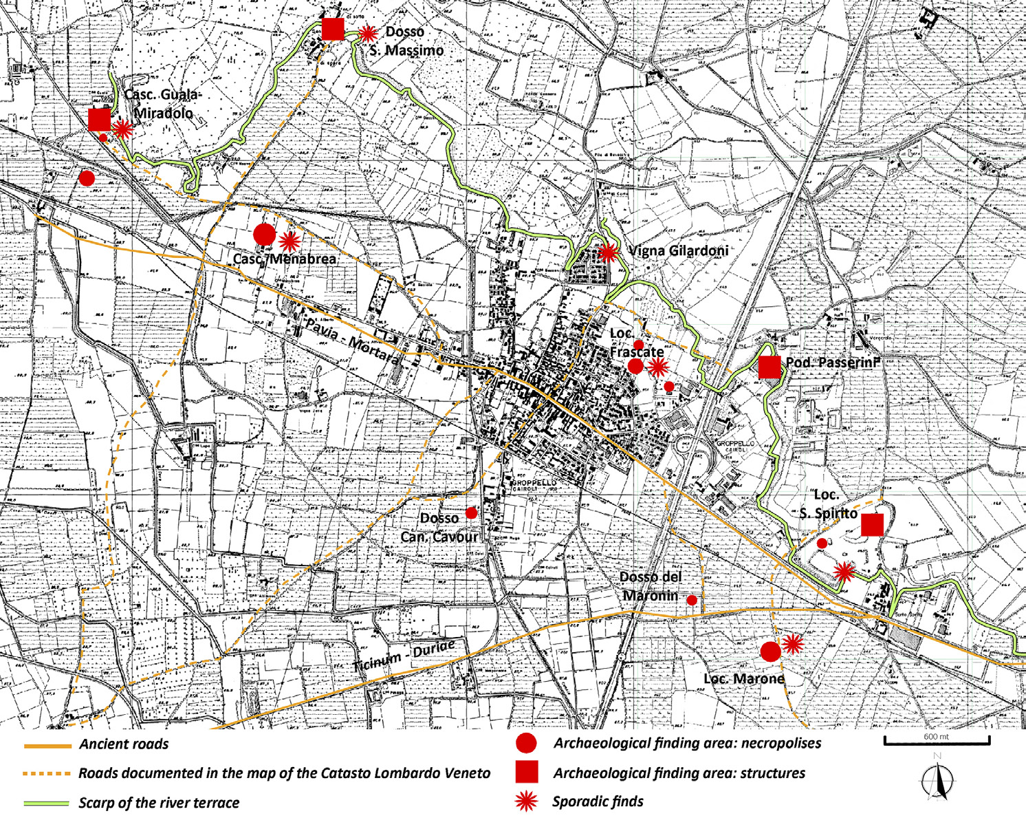 Fig. 2 – The archaeological map of Gropello Cairoli.