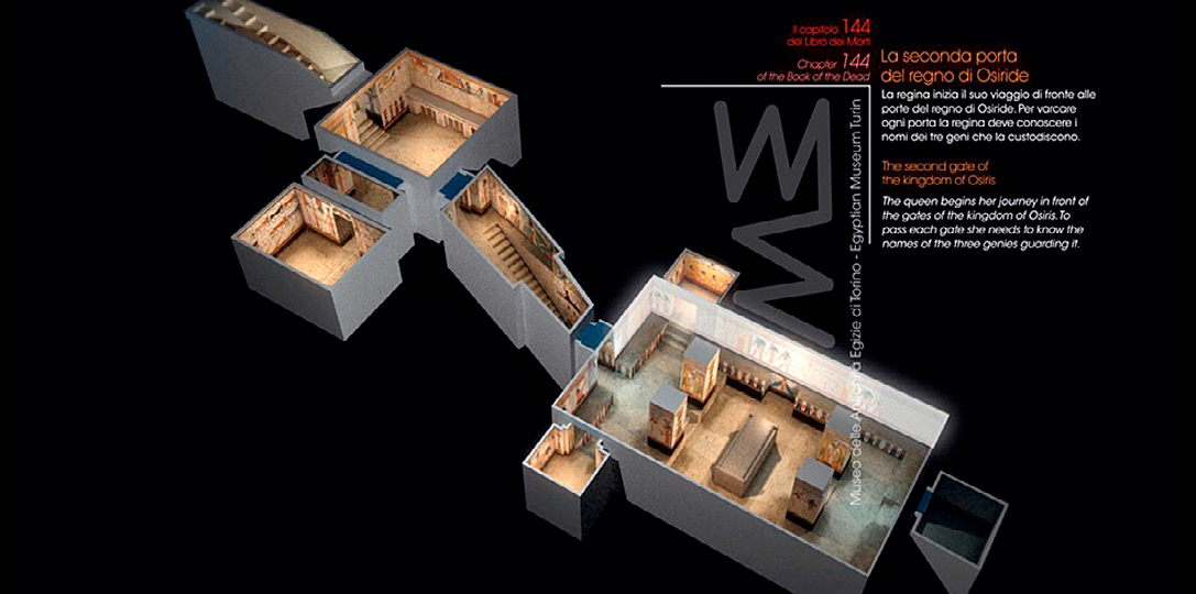 Fig. 2 – The tomb of Nefertari modelled using the 3D reconstruction of E. Schiaparelli wooden model.