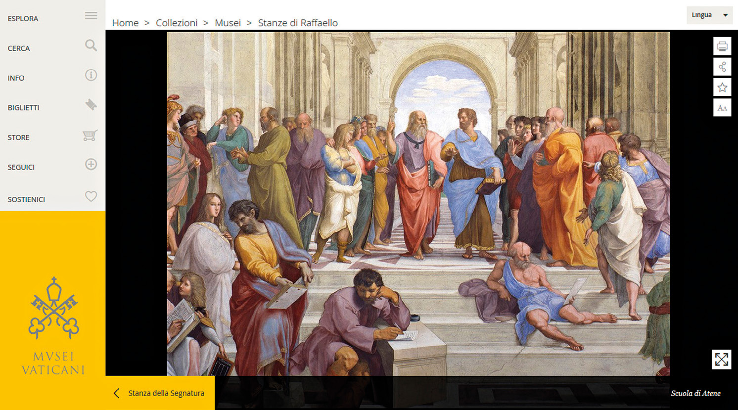 Fig. 1 – Pagina del sito web dei Musei Vaticani (http://www.museivaticani.va/) dedicata alla Scuola di Atene di Raffaello Sanzio.