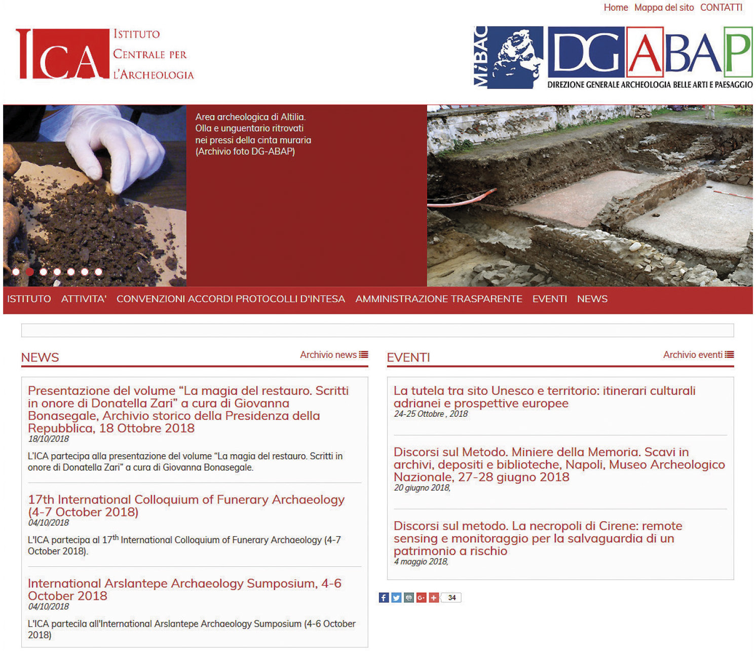 Fig. 1 – Homepage del sito web dell’Istituto Centrale per l’Archeologia (http://www.ic_archeo.beniculturali.it/).