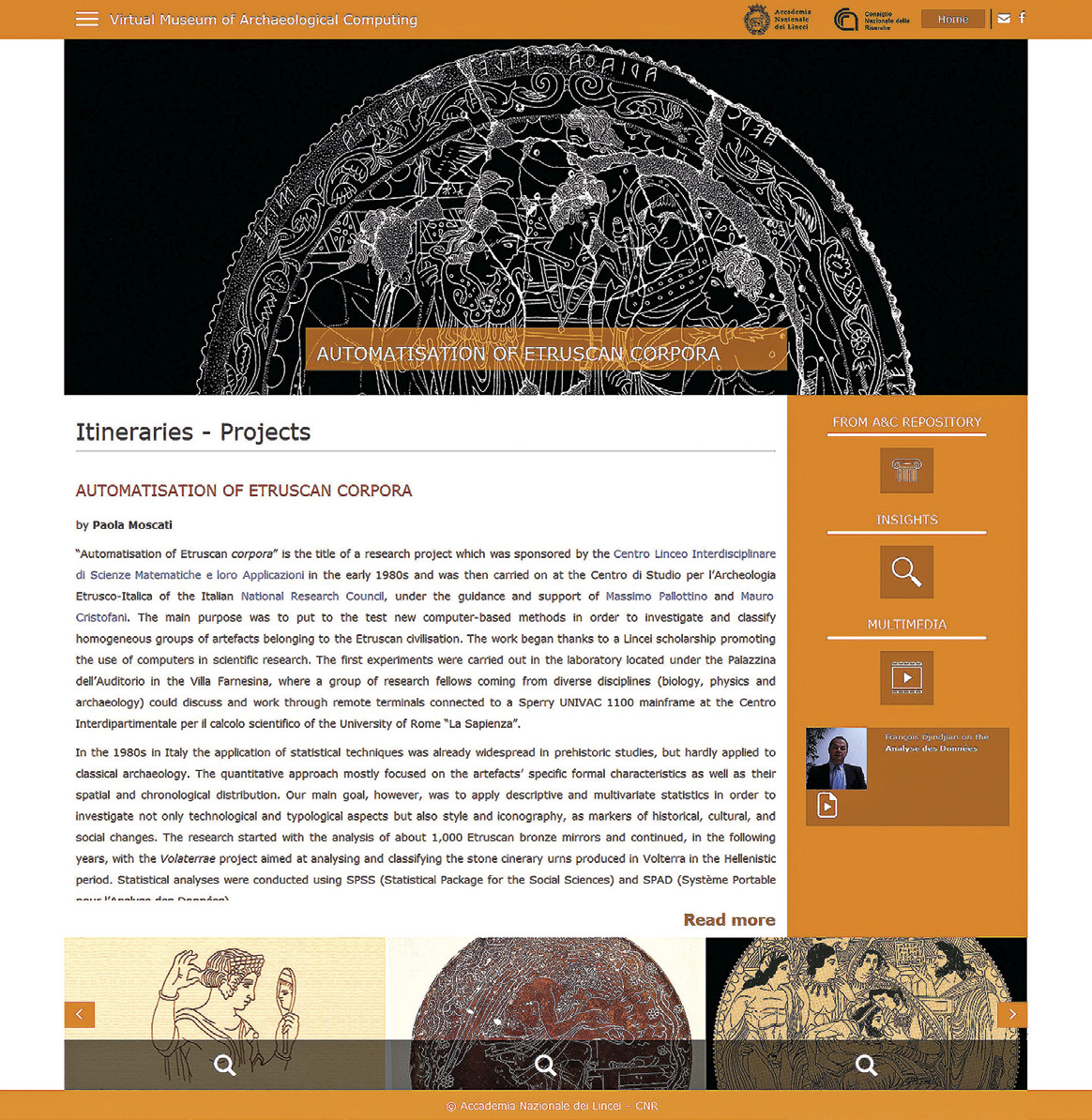 Fig. 1 – La descrizione del progetto “Automatisation of Etruscan corpora” nel Museo virtuale dell’informatica archeologica (Moscati 2016).