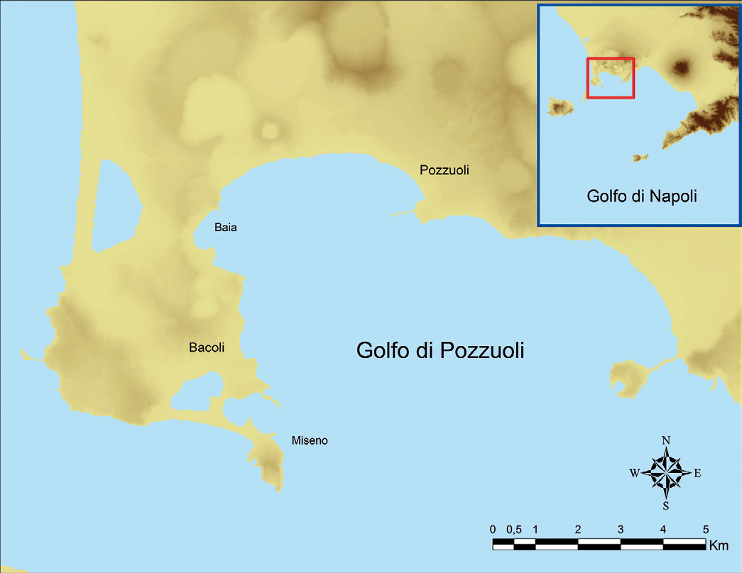 Fig. 1 – Mappa dei Campi Flegrei. L’area indagata è compresa nella penisola tra Baia e Miseno (Bacoli, NA).