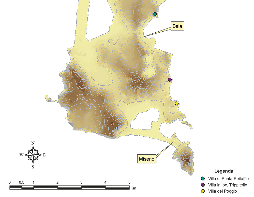 Fig. 4 – DTM della penisola di Baia-Miseno con indicazione dei punti di osservazione.