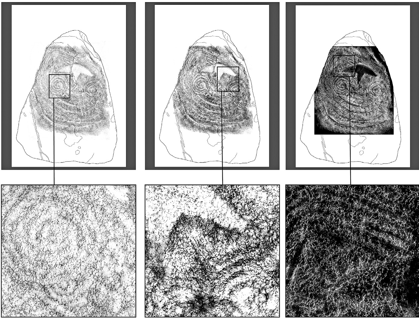 Fig. 4 – Three versions of the same rubbing.