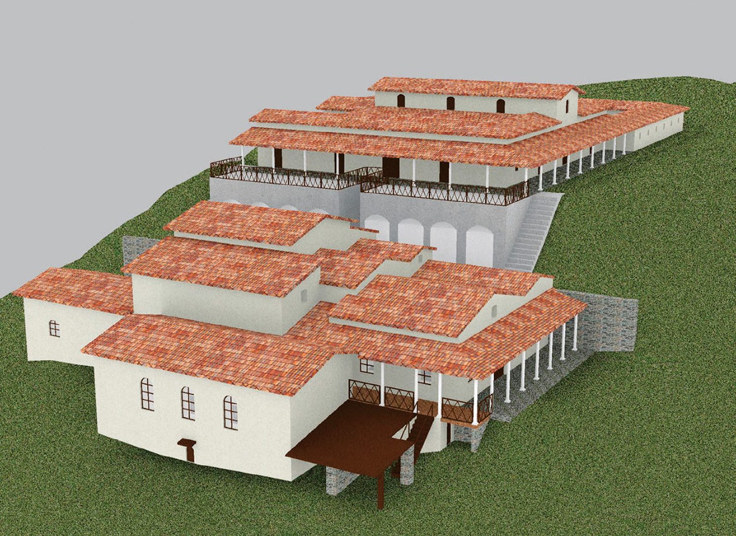 Fig. 7 – Modello 3D della parte residenziale e termale della villa d’otium relativa ai primi decenni del II secolo d.C. (R. Rivola).